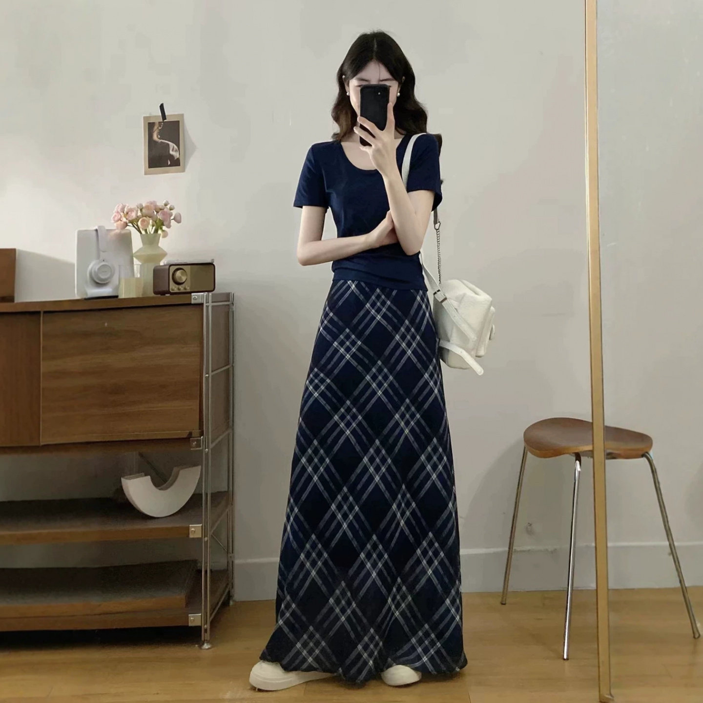 小个子显瘦格纹短袖裙套装