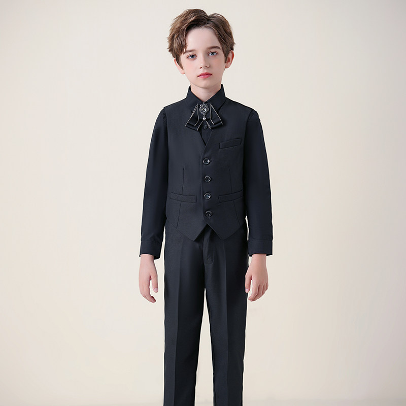 高品质黑色衬衫马甲套装礼服