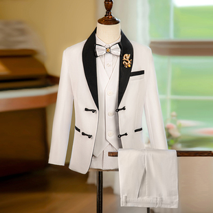 男童西装新中式国潮演出服小主持人儿童舞台吉他钢琴演奏大童白色