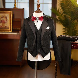 男童燕尾服黑色套装礼服儿童主持人礼服钢琴演出服花童西装花童婚