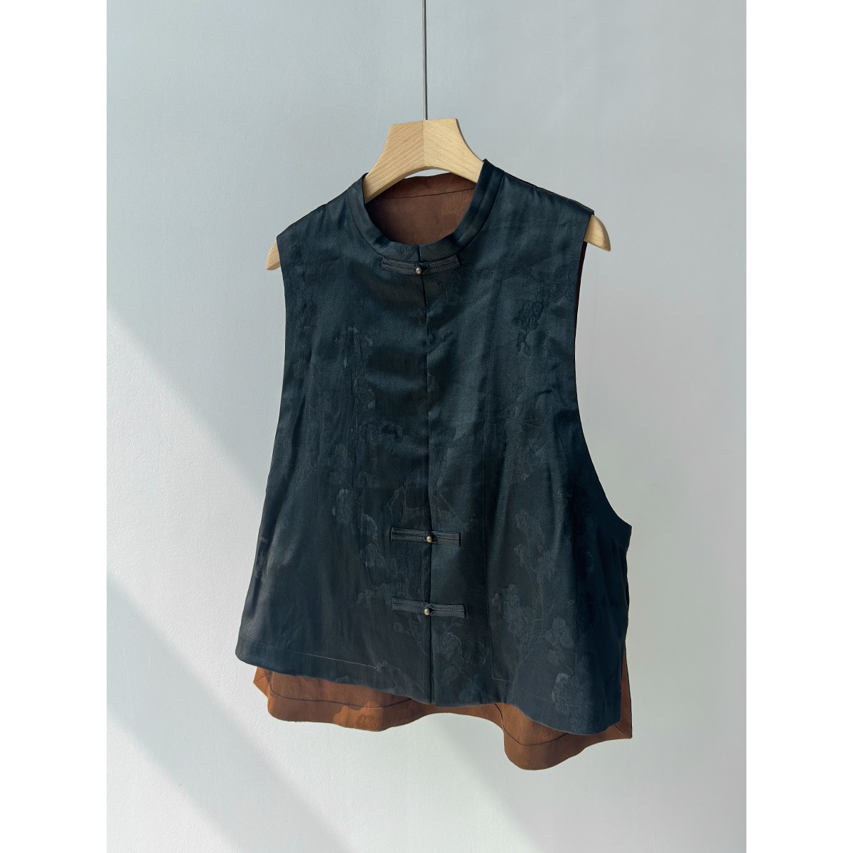 2年老料 真丝香云纱马甲背心 40MM,重磅提花绞经花罗 100%桑蚕丝