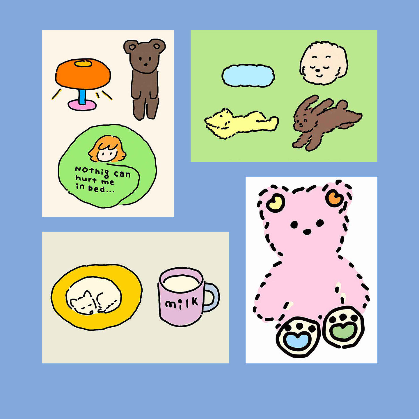 ins风卡通小熊装饰画可爱小狗无框挂画学生宿舍卧室床头背景墙贴,家居饰品,现代装饰画,淘宝优惠券,粉丝福利购,淘宝优惠卷