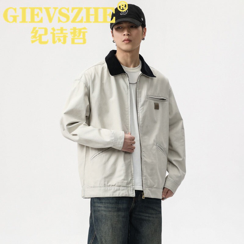 纪诗哲美式复古翻领工装夹克男