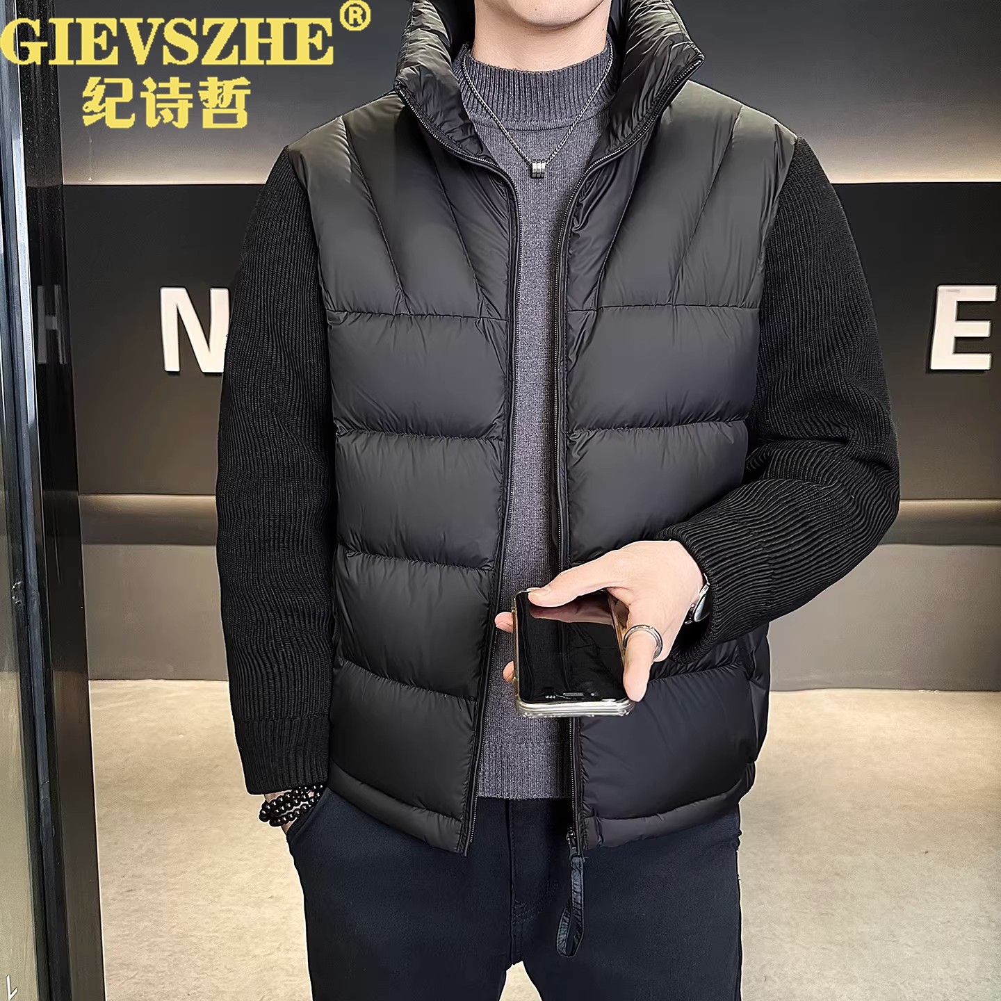 纪诗哲羽绒服冬季针织拼接外套