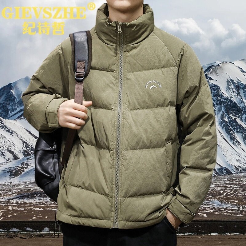 纪诗哲白鸭绒羽绒服男冬季无帽2024新款潮牌加厚保暖短款男士外套