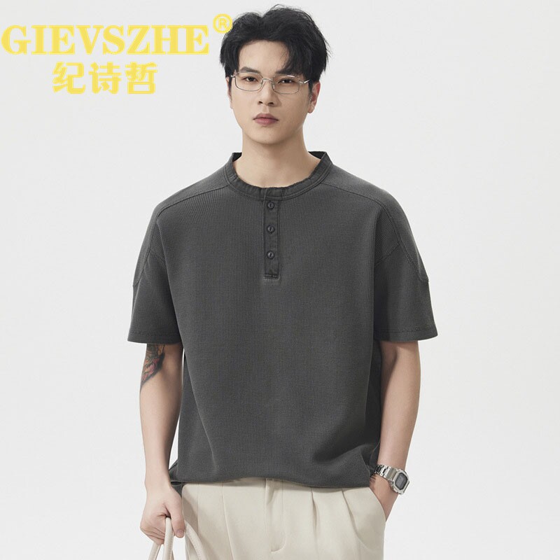 纪诗哲纯棉短袖t恤男2026夏季新款潮牌青少年POLO衫男士亨利领