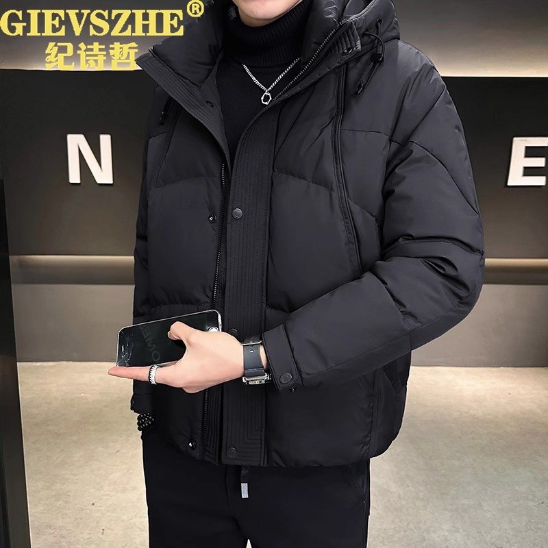纪诗哲羽绒服男冬季加厚2025新款潮牌高级感短款连帽白鸭绒外套