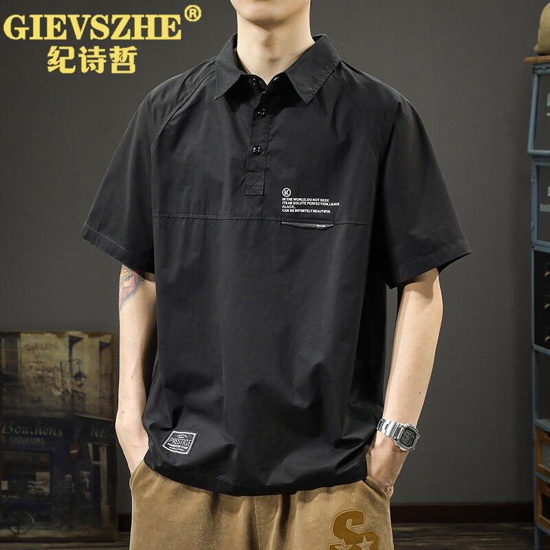 纪诗哲2026夏季新款潮牌纯棉半袖polo衬衫男宽松大码翻领短袖T恤