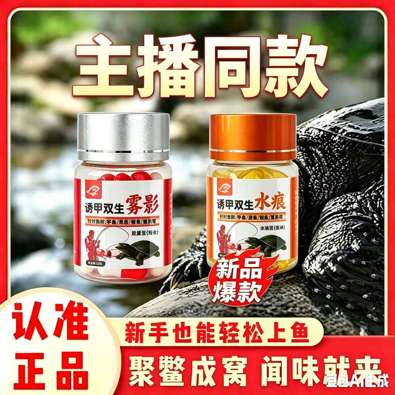 主播同款诱甲双生甲鱼饵料添加剂诱鱼老鳖乌龟诱食剂粉状甲鱼小药
