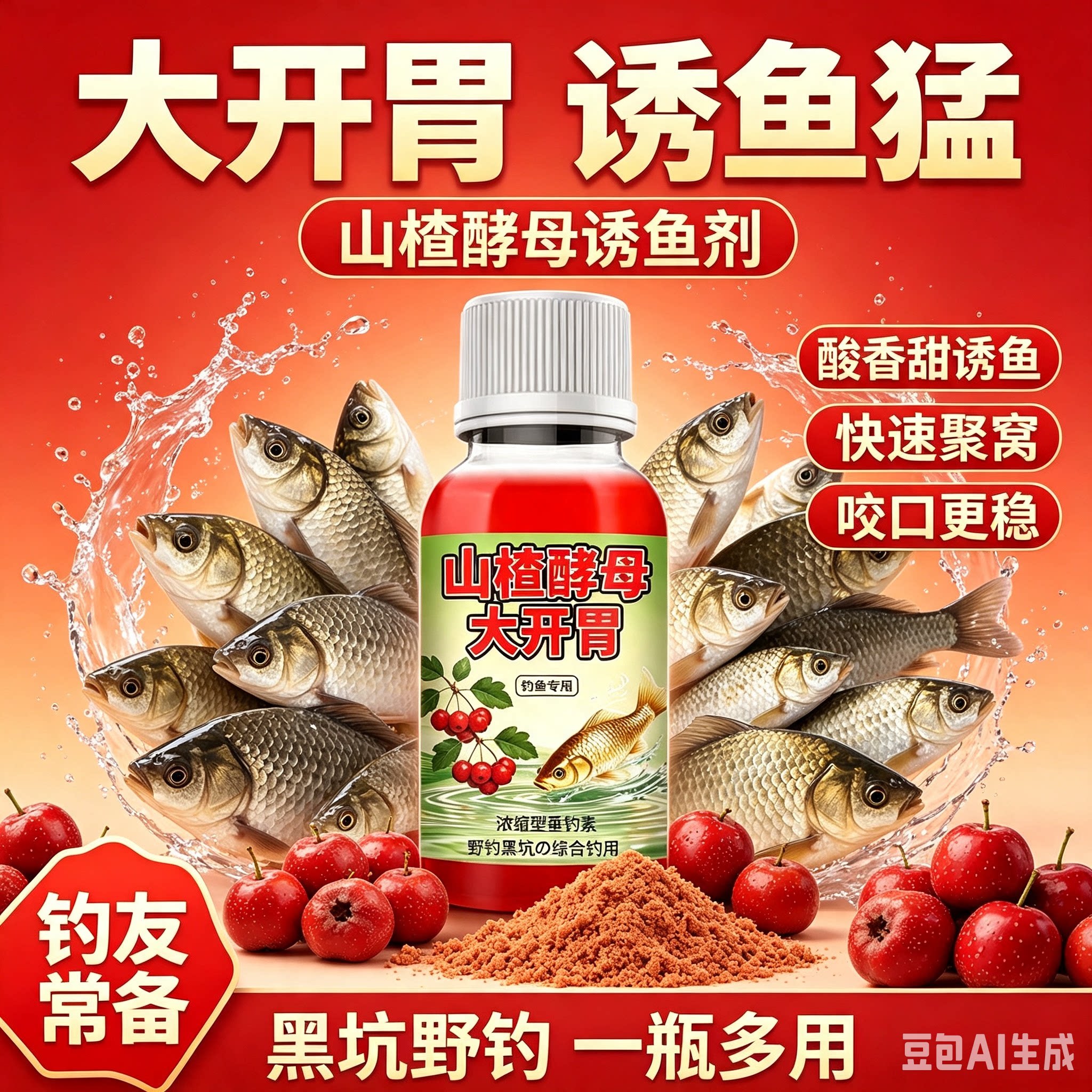 山楂酵母大开胃野钓鱼小药鲫鲤罗非鲢鳙诱食鱼饵料开口添加剂黑坑