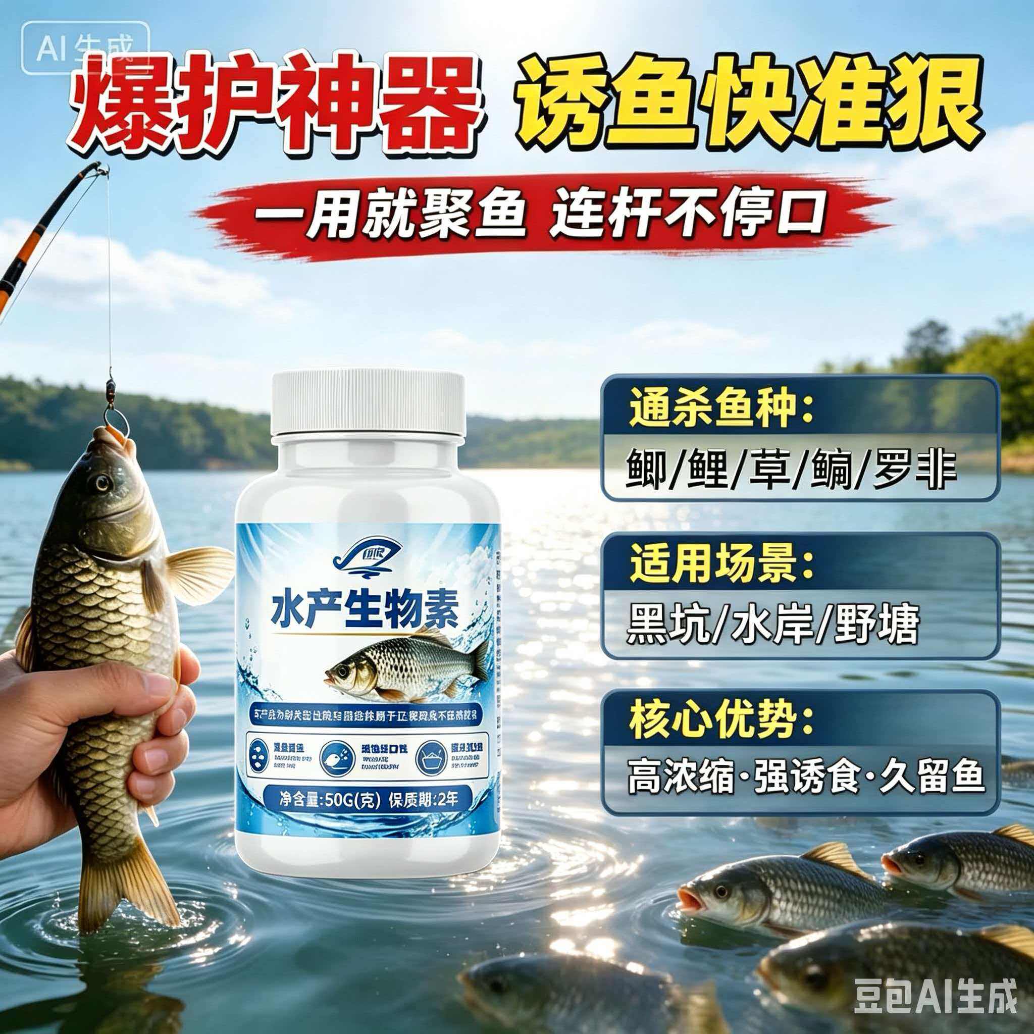 主播同款 水产生物素钓鱼小药鲫鱼鲤鱼饵料开口添加剂诱食剂正品