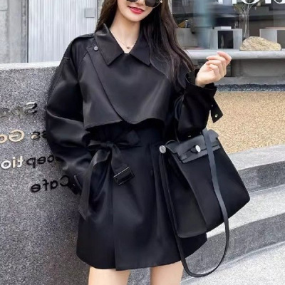 风衣女短款小个子2025春秋季新款韩版高级感气质收腰黑色风衣外套