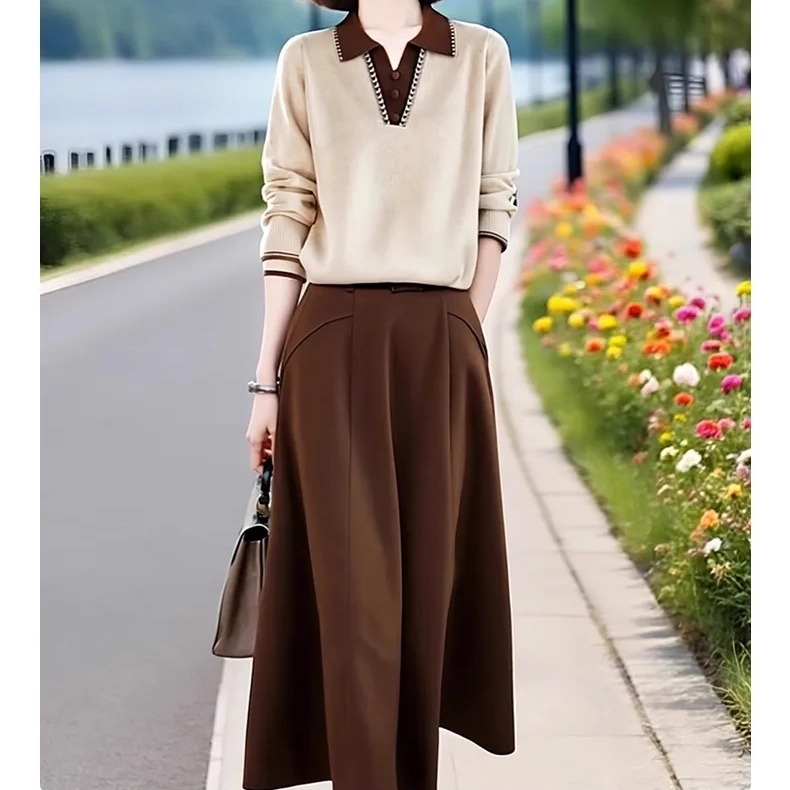 素雅订制女装原创品牌2025秋冬新款高级感设计感针织衫半身裙套装