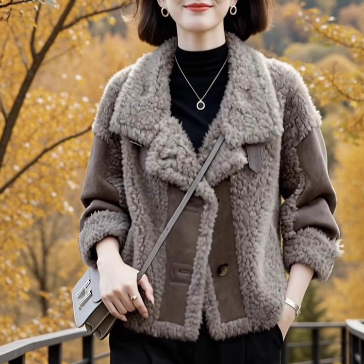 素雅订制女装原创品牌2025秋冬新款保暖颗粒绒仿羊羔毛皮草外套女