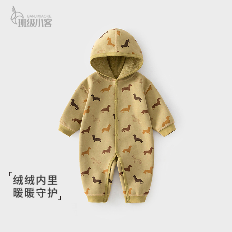 婴儿加绒连体衣冬季棉衣棉服男女宝宝婴儿夹棉哈衣可爱风外出服