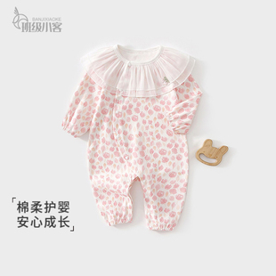 女宝宝婴儿连体衣小花仙婴儿衣服秋冬季长袖纯棉满月白天外出哈衣