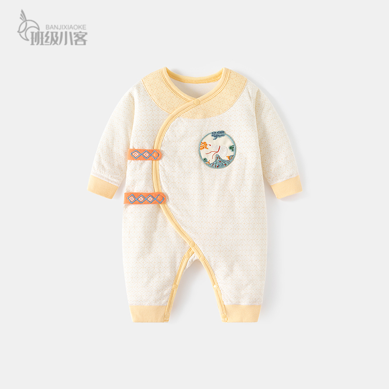 新生婴儿衣服夹棉连体衣40g薄棉哈衣秋冬纯棉初生宝宝蝴蝶衣爬服