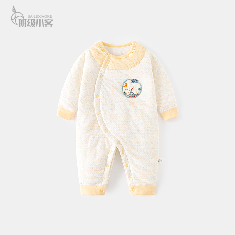 婴儿夹棉连体衣宝宝40克加棉秋冬无骨哈衣薄棉加厚对门爬服儿童