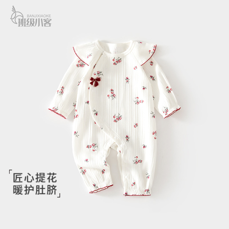 女宝宝婴儿连体衣春秋款纯棉a类可爱风婴儿外出哈衣婴儿爬服春装图片
