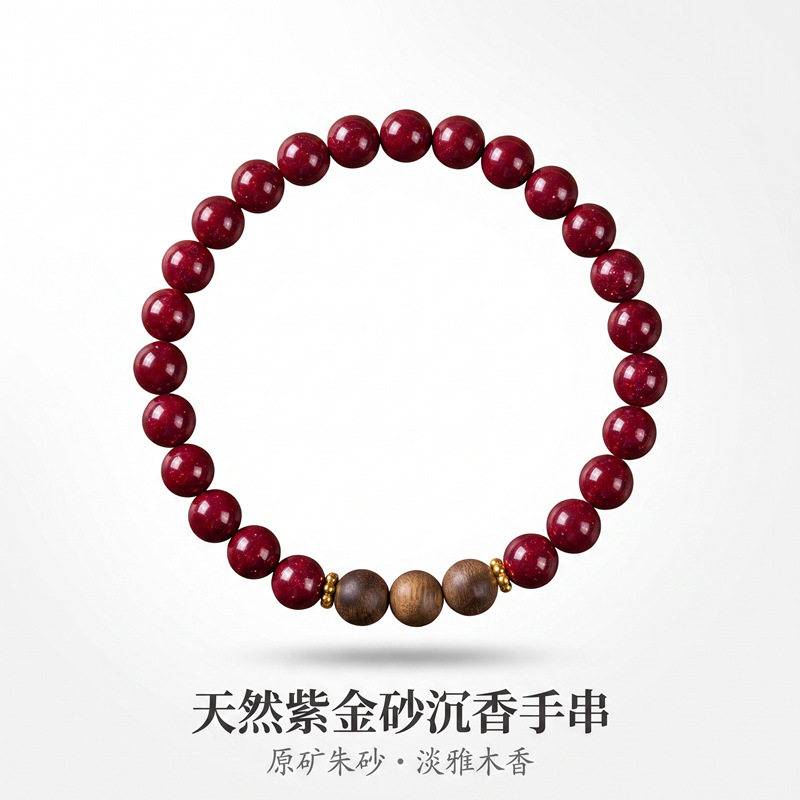 新中式朱砂沉香佛珠手串女款
