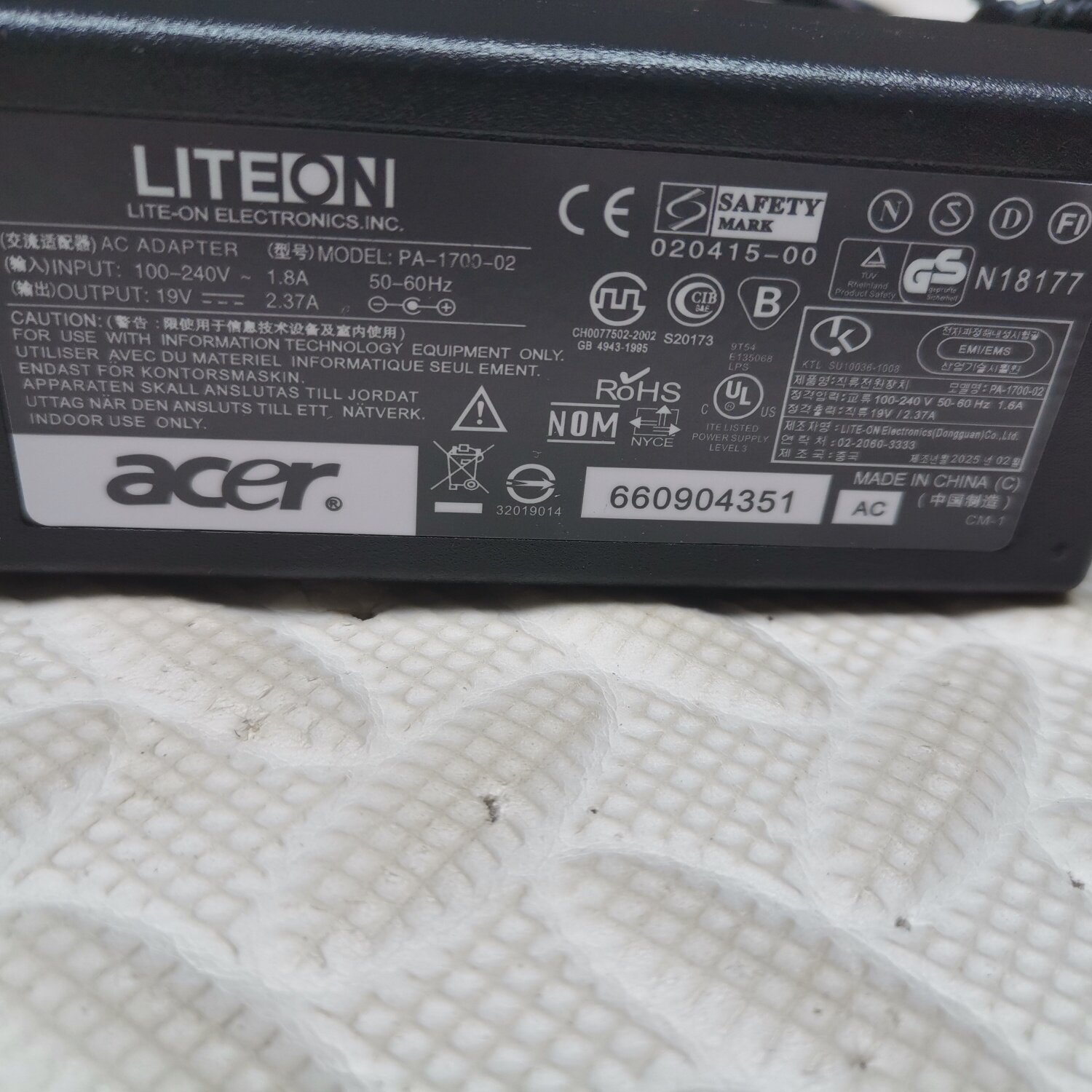 acer宏基MS2360 4743G 电脑电源适配器19v3.42A 笔记本充电器 线