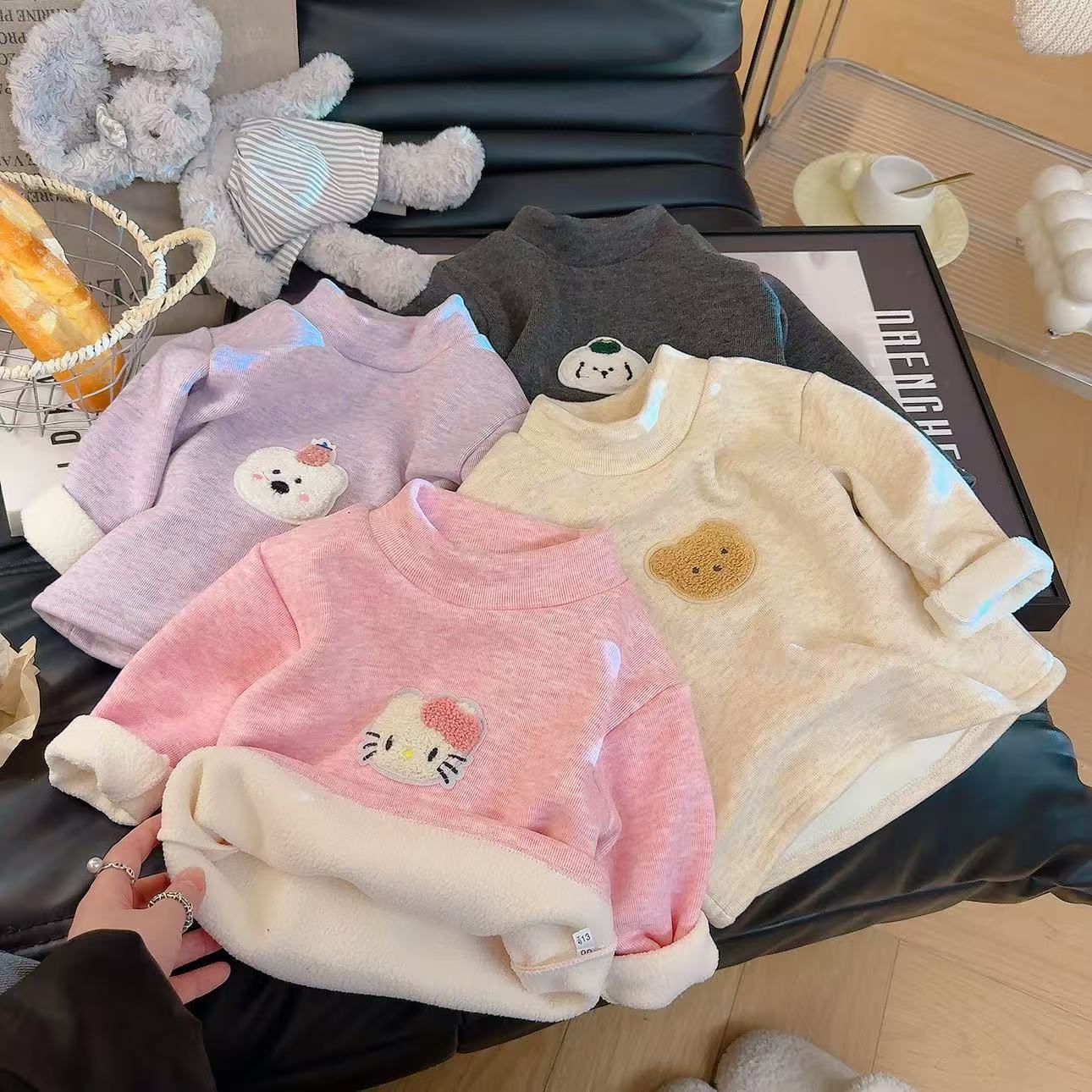 儿童加绒加厚保暖打底衫秋冬季内搭长袖T恤女童保暖上衣卫衣打底