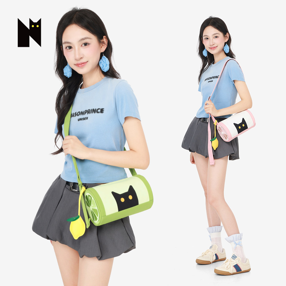 NOXXON薄荷绿单肩包通勤猫咪可爱腋下圆筒包女轻便2026超火斜挎包