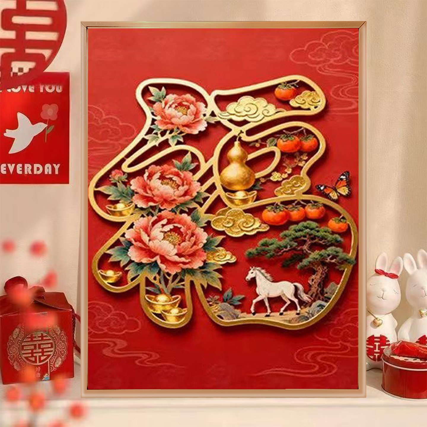 蒙娜丽莎皇室2026新款钻石画满钻带框骏马送福国画风景客厅手工绣,居家布艺,钻石绣,淘宝优惠券,粉丝福利购,淘宝优惠卷