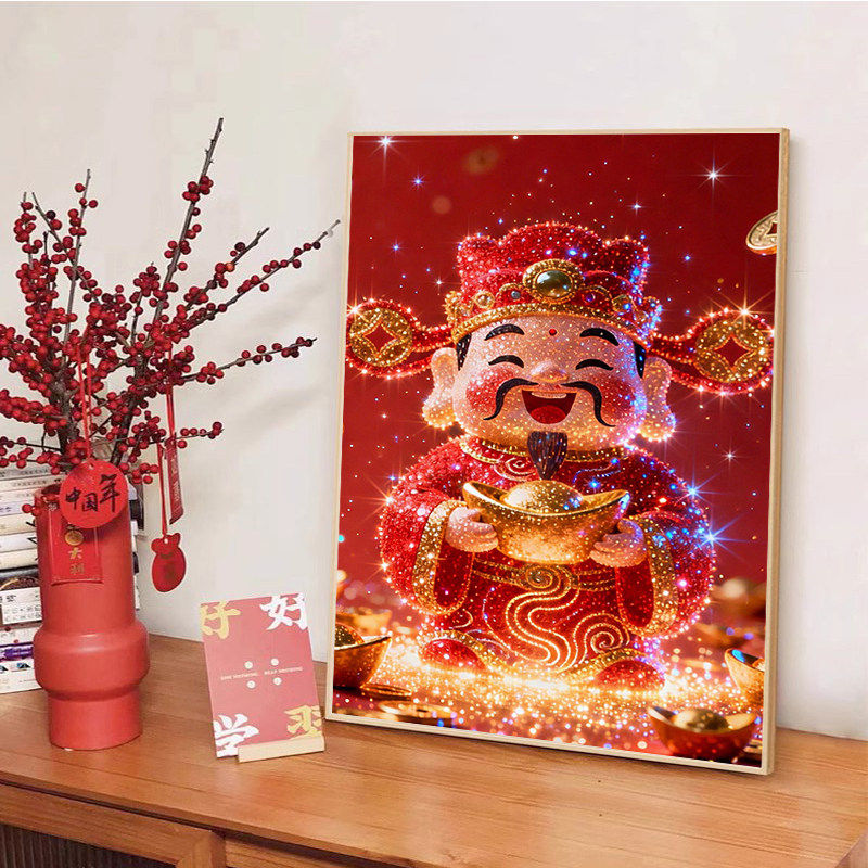财神爷钻石画2026新款发财手工5d点贴钻十字绣新中式客厅餐厅满钻