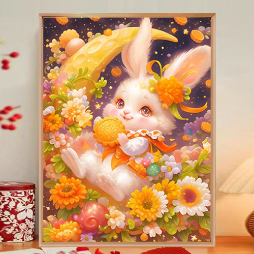 郁金香兔子diy带框满钻钻石画