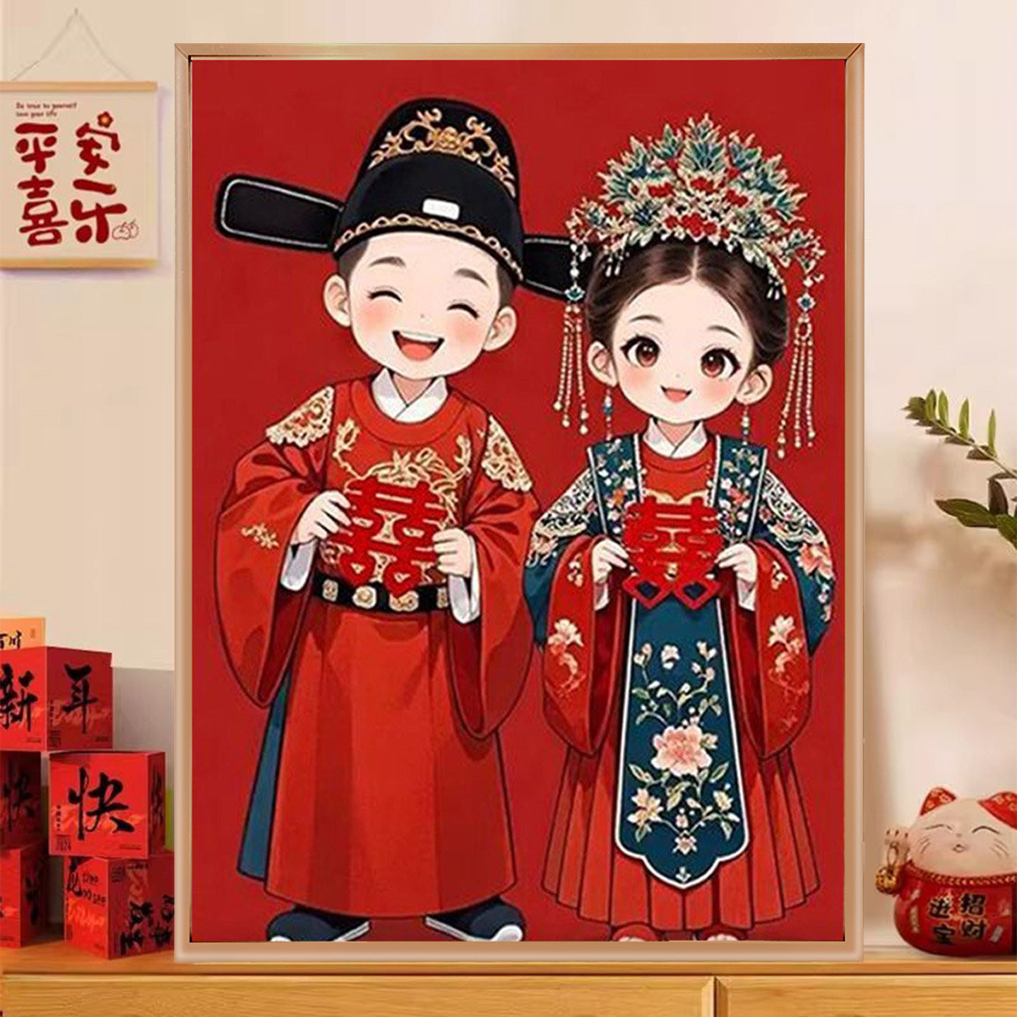 新款结婚喜事diy手工钻石贴画新婚礼物送新娘治愈有框装饰画,居家布艺,钻石绣,淘宝优惠券,粉丝福利购,淘宝优惠卷