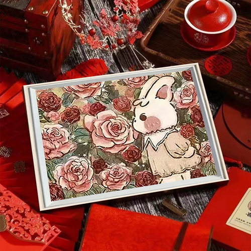 郁金香兔子diy带框满钻钻石画