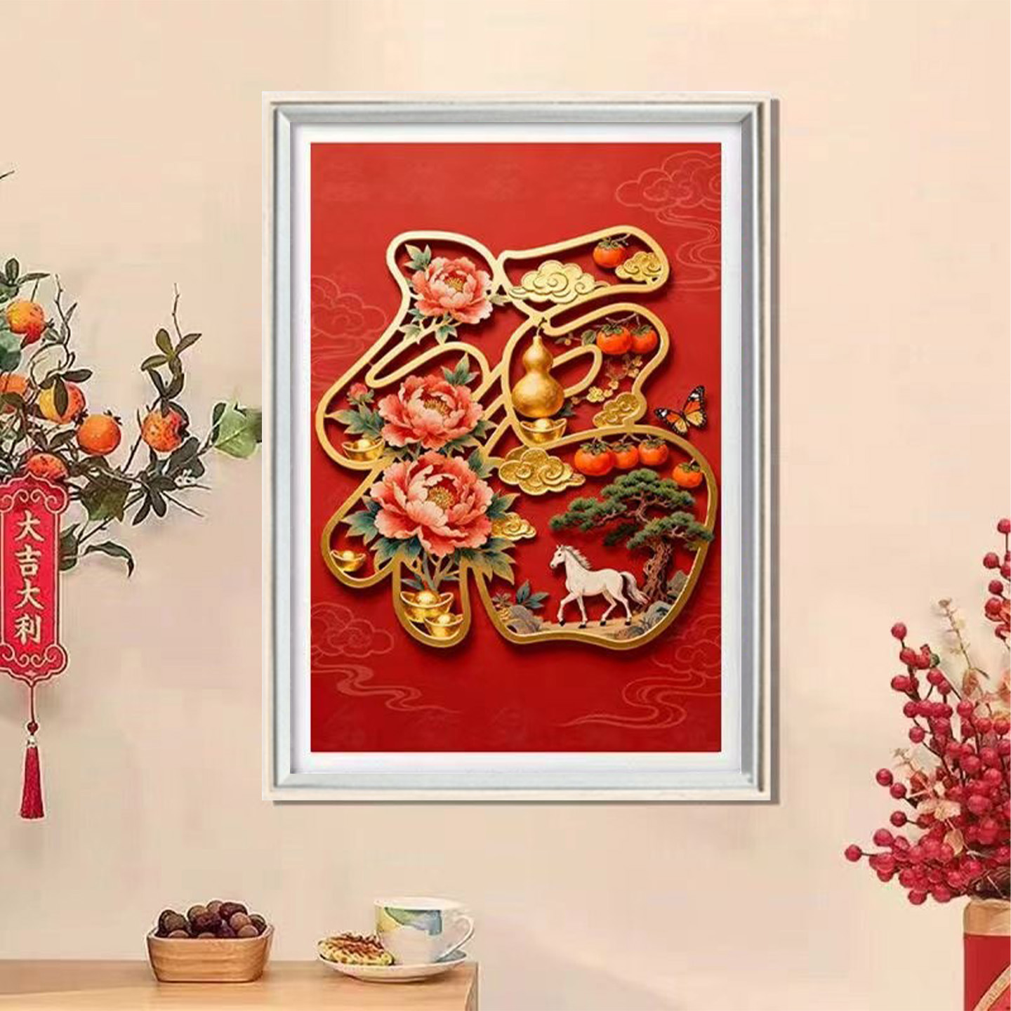 蒙娜丽莎皇室2026新款钻石画满钻带框骏马送福国画风景客厅手工绣