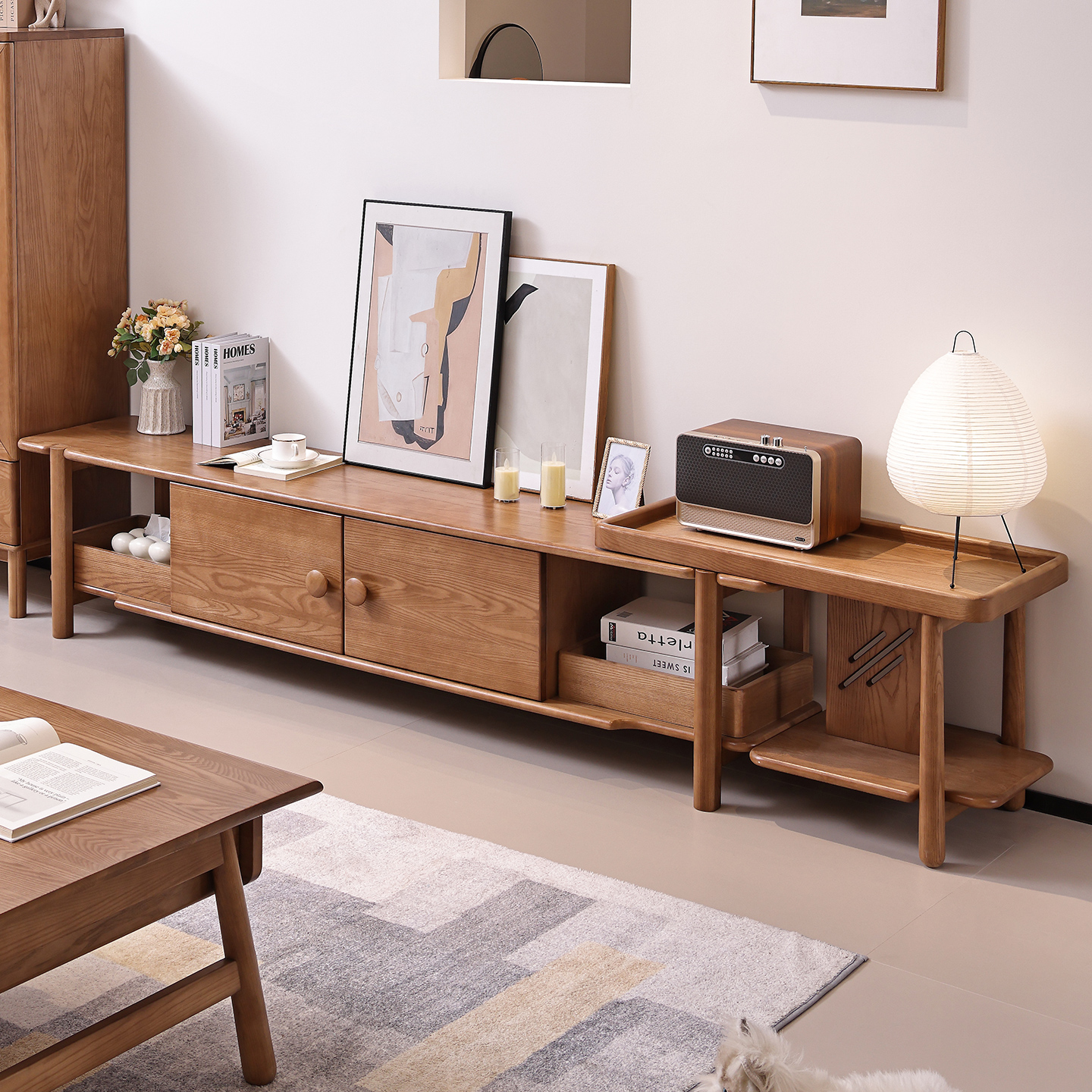 一林半舍北欧白蜡木全实木电视柜茶几组合柜客厅家用小户型储物柜