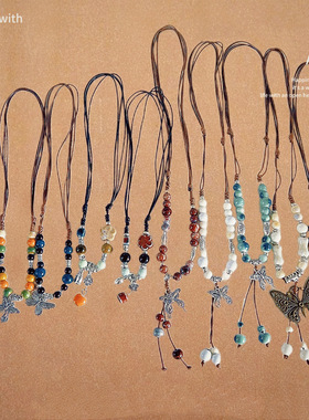 彩色串珠项链配饰女高级感新中式小众衣饰服饰古风蝴蝶吊坠饰品