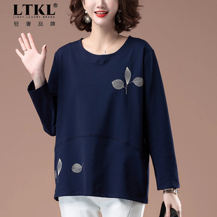 t恤女2025中年妈妈打底衫 大码 宽松长袖 新款 中老年遮肚子上衣 秋季