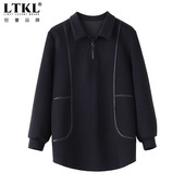 女装 卫衣春秋新款 遮肉显瘦翻领长袖 胖mm大码 中老年妈妈装 百搭上衣