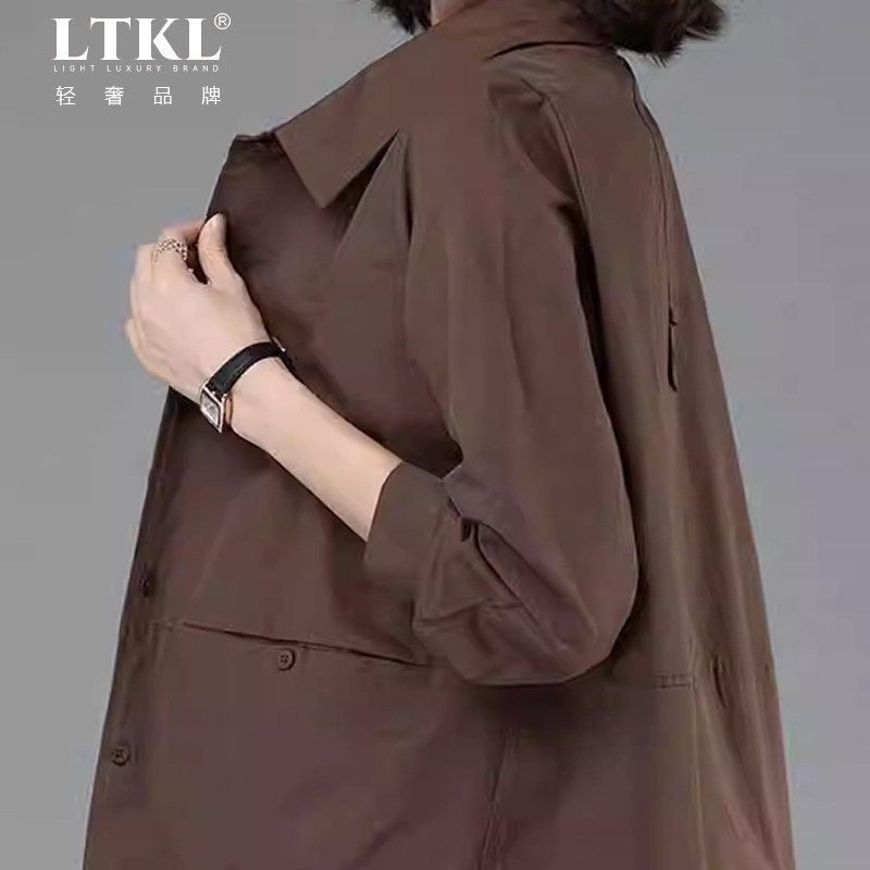 中年妈妈休闲衬衫式外套女2025秋季薄款宽松百搭夹克洋气减龄上衣