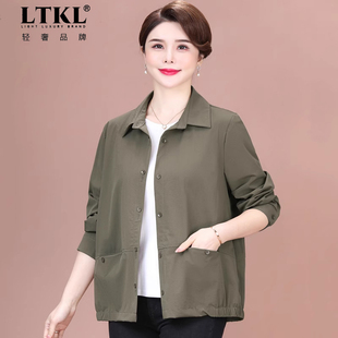 2025早秋新款休闲宽松短外套中年女士薄款夹克上衣显瘦藏肉妈妈装