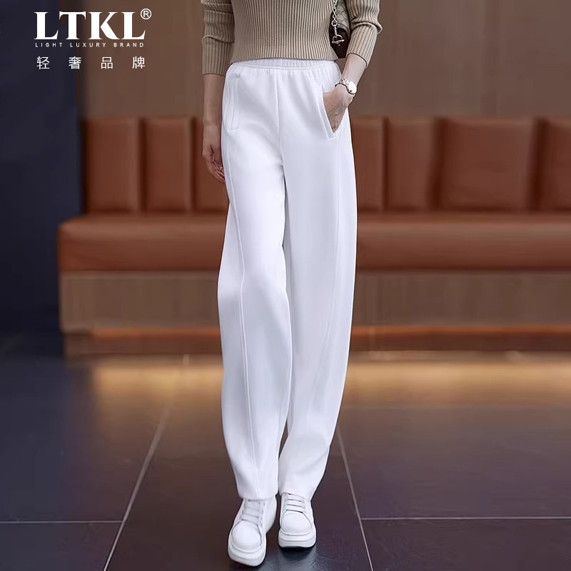 白色窄版香蕉裤女2026新款宽松休闲弯刀运动裤春秋季显瘦阔腿裤子