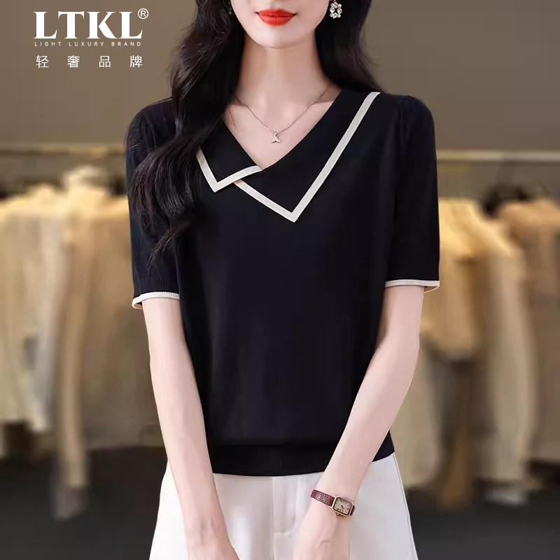 冰丝针织短袖t恤女2026新款加肥大码女装夏季胖mm遮肚子显瘦上衣