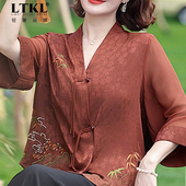 国风小衫 新中式 刺绣上衣 爆款 中老年女装 妈妈新秋2025洋气时尚 衬衫