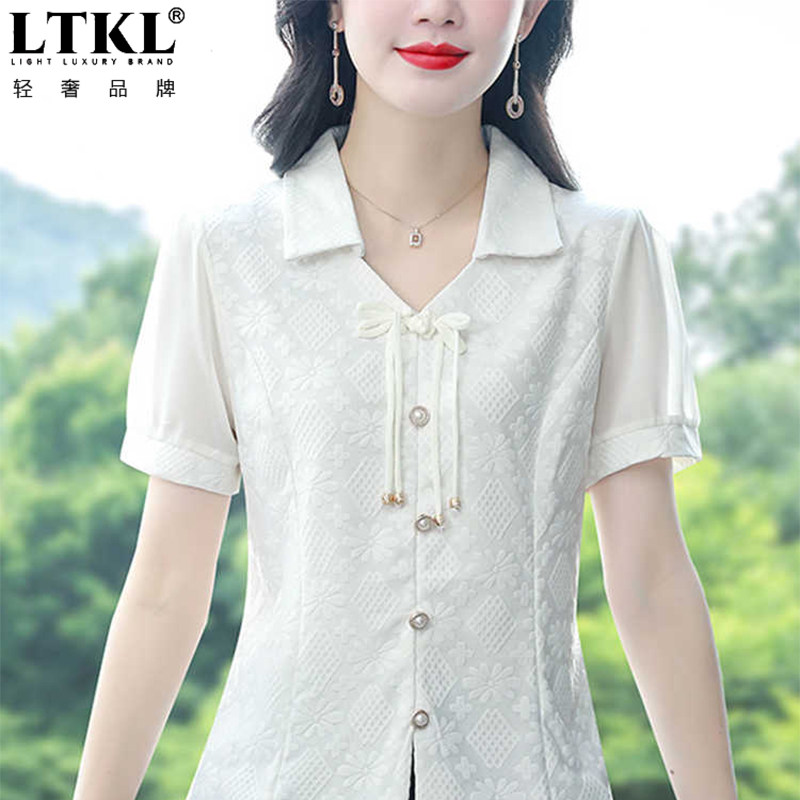 夏季新中式女士洋气提花短袖衬衫