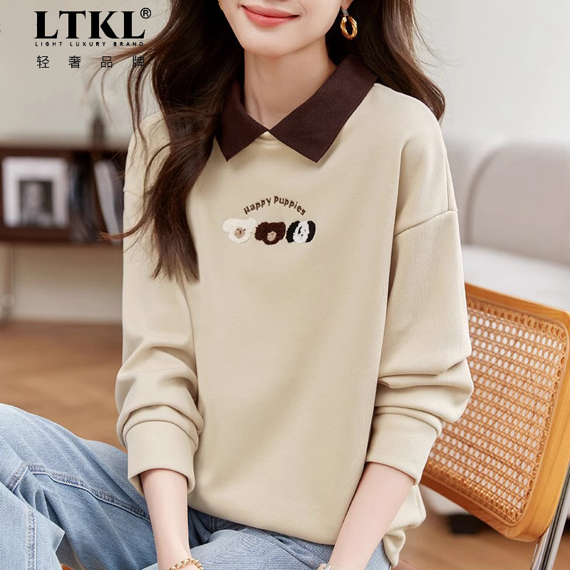 翻领女士卫衣春秋款2025新款时尚休闲洋气女装上衣假两件外套