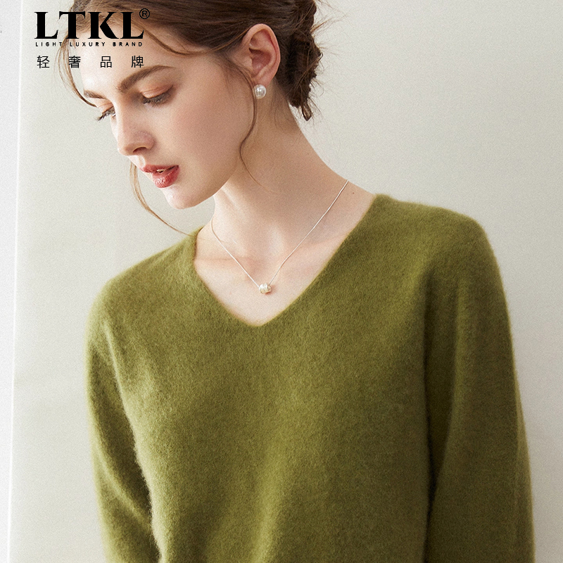 100%纯山羊绒衫女V领秋冬无缝