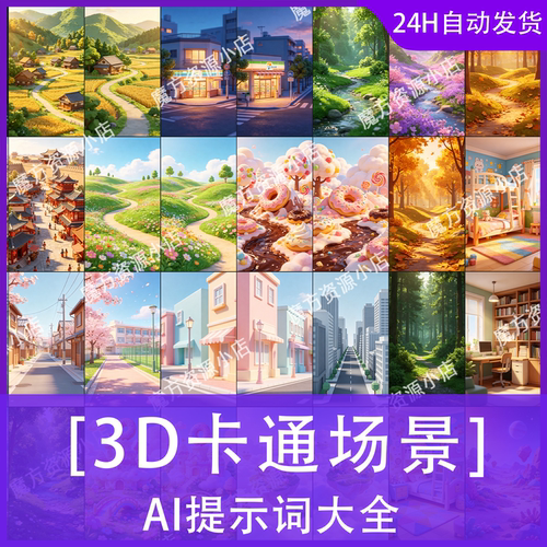 AI场景提示词模板3D卡通生图