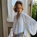 设计衬衫 spoii 优雅荷叶边萝卜袖 烟紫淡灰肌理感法式 象牙白