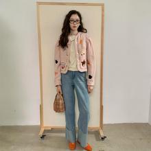 Spoii Unosa原创设计北欧浅粉趣味刺绣短款加绒夹克外套