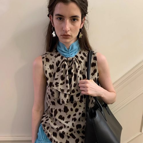 豹纹拼色无袖背心上衣