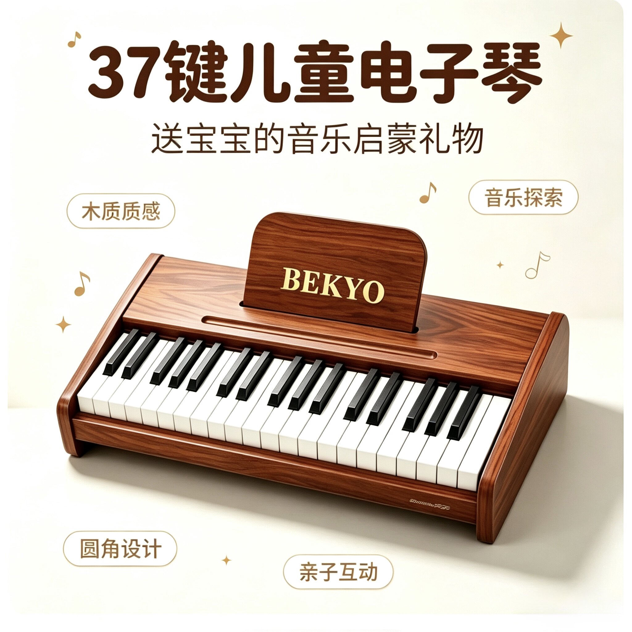 贝可优木质小钢琴儿童玩具